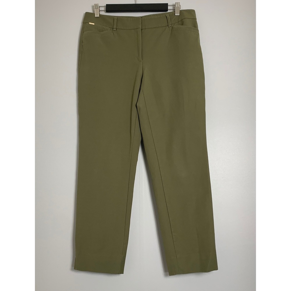 WHBM Slim Ankle Pants Womens 8 Olive Green Stretch Office Preppy Business Casual